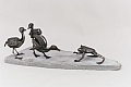 direct metal sculpture, found metal sculpture, ducklings, ducks, frogs, yard art